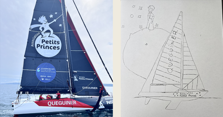 Joseph, parrain du bateau Association Petits Princes Qu&eacute;guiner interviewe Cl&eacute;ment Qu&eacute;guiner